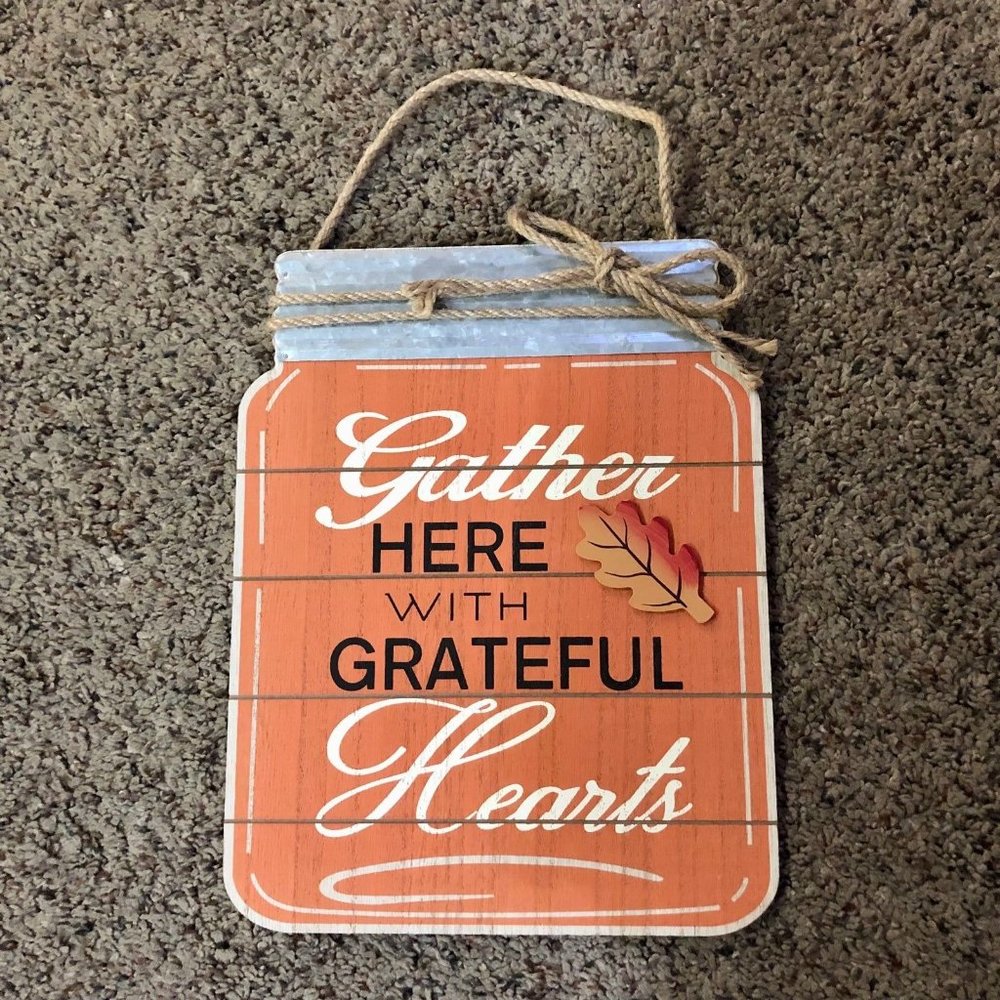 Holiday Living Gather Here With Grateful Hearts Mason Jar Wall Decor NEW